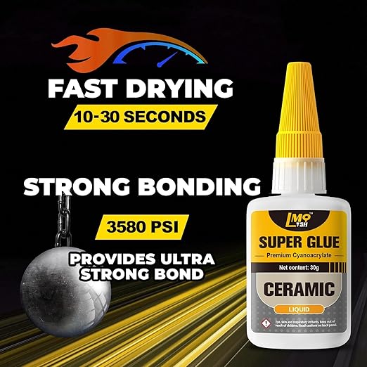 Super Glue for Ceramic, Thin Clear Liquid CA Glue for Pottery Porcelain, Fast Drying and Strong Bonding Superglue All Purpose Cyanoacrylate Adhesives for Ceramic Glass Metal Wood Leather Repairs