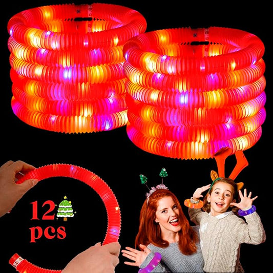 Red 12 Pack Light Up Party Favors Supplies,Bulk Glow Sticks Bracelet,Necklace Accessories for Kids,Birthday Return Gifts Treats,Easter Basket Goodie Bag Stuffer Fillers for Boys Girls