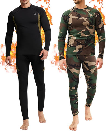 CL convallaria 2 Pack Mens Thermal Underwear Fleece Lined Long Johns Winter Base Layer Cold Weather Hunting Gear