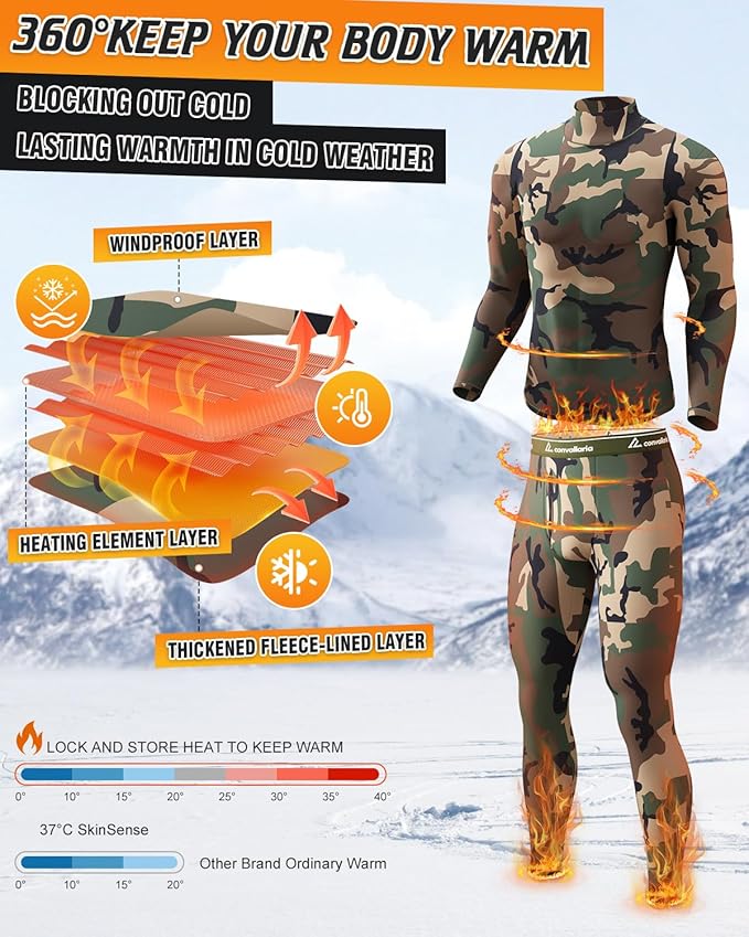 CL convallaria Long Johns Thermal Underwear for Men Soft Fleece Lined Base Layer Cold Weather Top Bottom Gift Set
