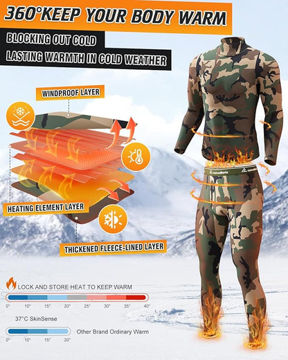 CL convallaria Long Johns Thermal Underwear for Men Soft Fleece Lined Base Layer Cold Weather Top Bottom Gift Set
