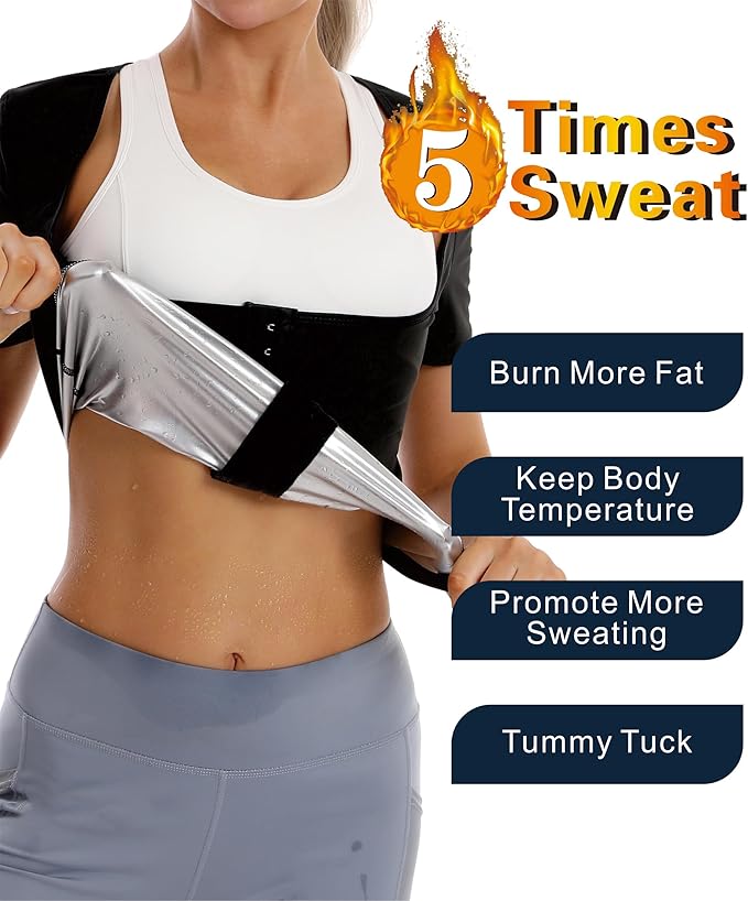 Sauna Suit Waist Trainer for Women Belly Fat,Sauna Shirt Short Sleeves Waist Trimmer Body Shaper Tank Tops