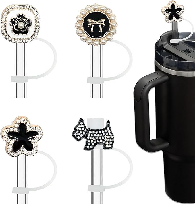 4 PCs Bling Straw Cover Cap for Stanley Cup, Sparkle Straw Toppers for 20 30 40 oz Tumblers, 10mm Straw Accessories Cute Gifts for Girls and Women (Retro)
