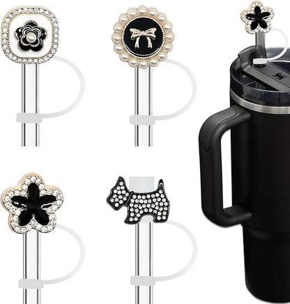 4 PCs Bling Straw Cover Cap for Stanley Cup, Sparkle Straw Toppers for 20 30 40 oz Tumblers, 10mm Straw Accessories Cute Gifts for Girls and Women (Retro)