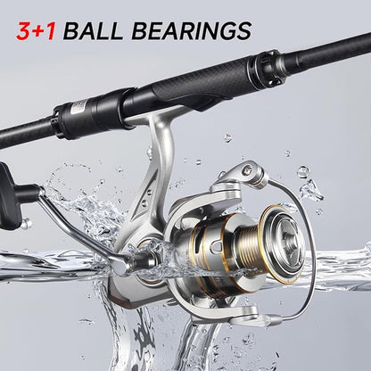 HAUT TON Spinning Reel 8000/9000/10000/12000/14000,6+1BB Metal Surf Fishing Reels,4.8:1 Gear Ratio 55lbs Drag Heavy Long Casting Inshore Saltwater Monster Fish