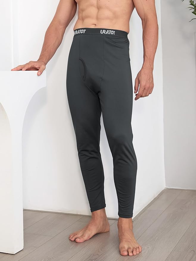 URATOT Men's Thermal Underwear Bottom Fleece Long Johns for Men Soft Warm Base Layer Thermal Pants for Cold Weather