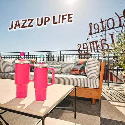 Stanley Cup Accessories Set Including 6 Pcs Silicone Spill Proof Stopper, 2 Pcs Straw Cover Cap for 9-10 mm Straws, 1 Pcs Silicone Boot for Stanley Cup 40oz & 30oz Tumbler (Passion Pink)