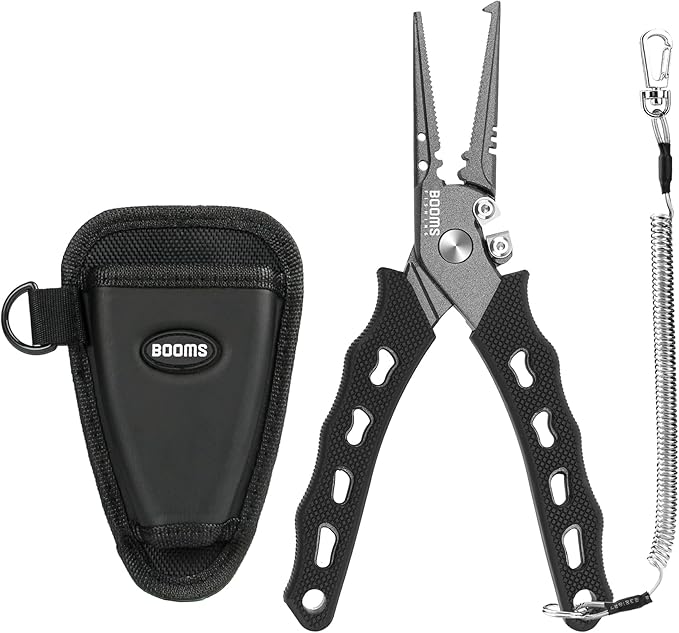 Booms Fishing F07 Pliers Hook Remover, Split Ring Pliers Stainless Steel, Saltwater Tools With Lanyard and Sheath, Gift for Men