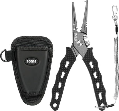 Booms Fishing F07 Pliers Hook Remover, Split Ring Pliers Stainless Steel, Saltwater Tools With Lanyard and Sheath, Gift for Men
