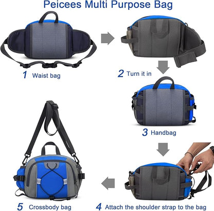 Peicees Hiking Fanny Pack Large Waist Bag for Men Women with Bottle Holder Water Resistant Lumbar Pack for Hiking Camping Fishing Outdoor (Bottle Not Included)