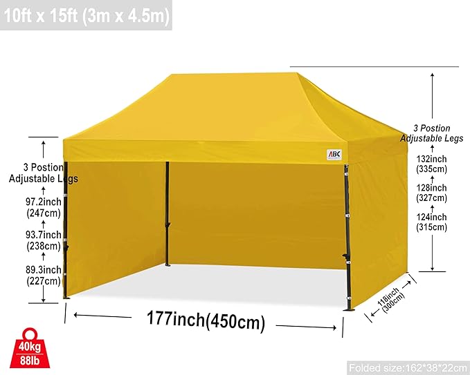ABCCANOPY Heavy Duty Easy Pop up Canopy Tent with Sidewalls 10x15, Gold