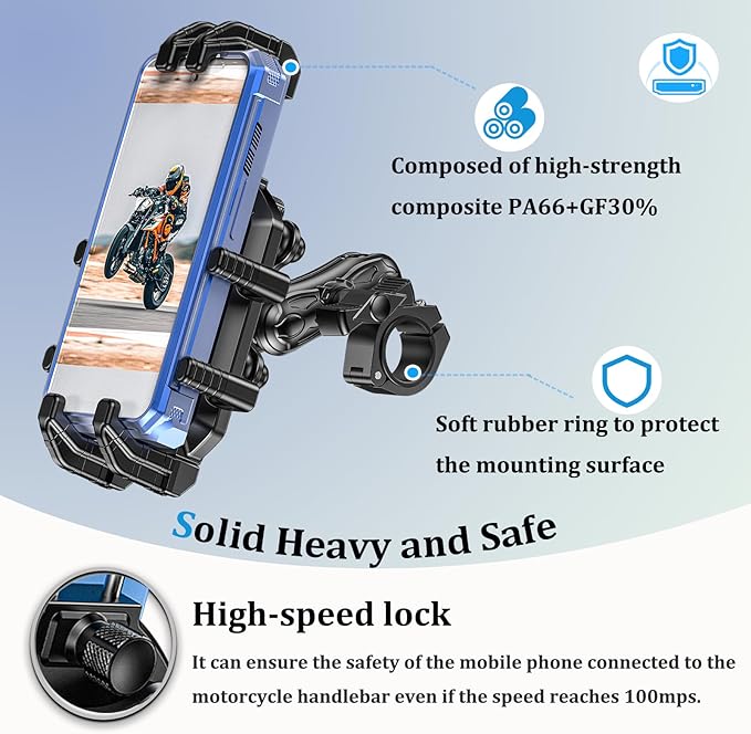 Motorcycle Phone Mount with Vibration Dampener & Secure Lock, [Size Adjustable] [Larger & Thicker Phones Friendly ] Handlebar Cellphone Holder for ATV Scooter for 5.7''-8.5'' Smartphone