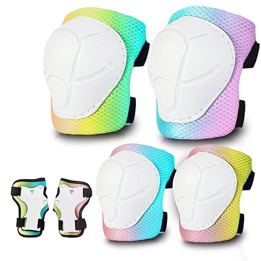 Gradient Color Kids Protective Gear Set Knee Pads for Kid 2-14 Years,W/ Adjustable Strap Kids/Youth Knee Pads Elbow Pads Wrist Guards Set for Inline Roller Skates,Cycling,BMX Bike,Skateboard,Scooter