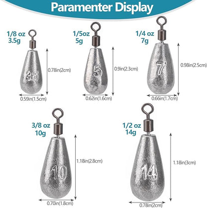 THKFISH Fishing Weights Sinkers Set, 60PCS Fishing Sinker Drop Shot Weights Kit,Drop Shot Rig Wacky Hooks for Saltwater Freshwater Bass Fishing