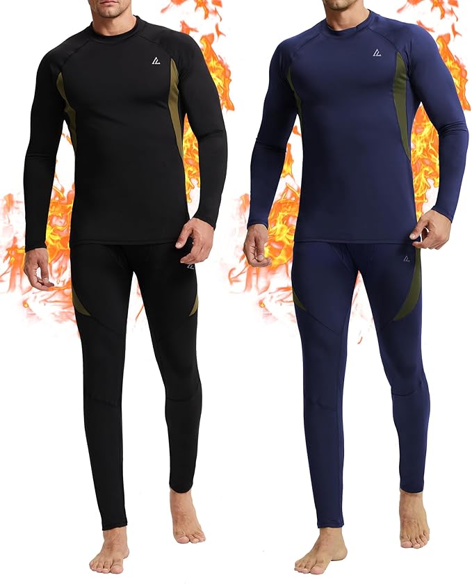 CL convallaria 2 Pack Mens Thermal Underwear Fleece Lined Long Johns Winter Base Layer Cold Weather Hunting Gear