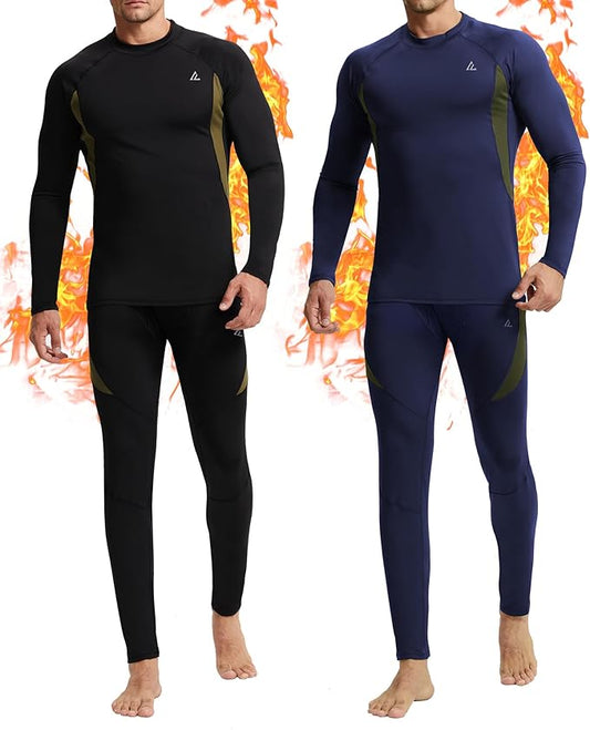 CL convallaria 2 Pack Mens Thermal Underwear Fleece Lined Long Johns Winter Base Layer Cold Weather Hunting Gear