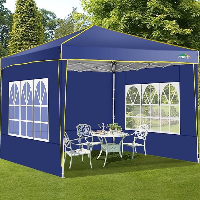 COBIZI 10x10 Pop Up Canopy with 4 Sidewalls, Easy up Canopy for Events, Sports, Beach, Party, Outdoor Party Canopies with 4 Weight Bags, Stakes x4, Ropes x4, Dark Blue