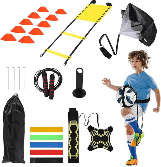 REDCAMP Agility Speed Training Equipment Set, 20ft 12 Rungs Agility Ladder, Jump Rope,10 Disc Cones, Resistance Parachute, 5 Resistance Bands, Football Practice Training Accessories with Storage Bag