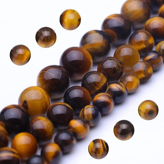 Youngbling Natural Gemstone Beads for Jewelry Making,6mm Tiger Eye Polished Round Smooth Stone Beads for Bracelet Necklace 15 Inch(Tiger Eye,6mm)