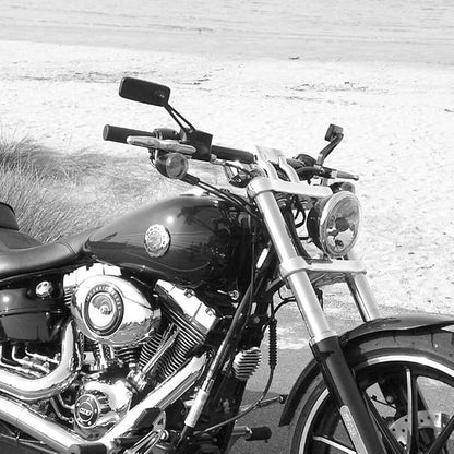 KiWAV Aftermarket Motorcycle Mirrors Rectangular Classic Black Sandblasting Short Stem Convex Anti-Glare Blue Tinted Glass 10mm 5/16 Inches Adapters Pack of Pair