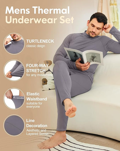 CL convallaria Thermal Underwear for Men Long Johns Fleece Lined Hunting Gear Set Base Layer for Cold Weather XS-4XL