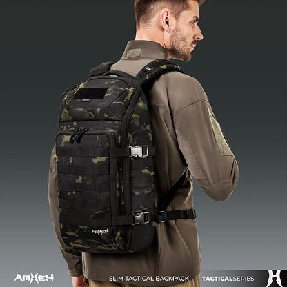 Tactical Backpack Military Slim Army Bag Molle Daypack 20L Outdoors Hiking Camping Travel EDC Pack with Multiple Pockets Waterproof for Men (Black Camo)