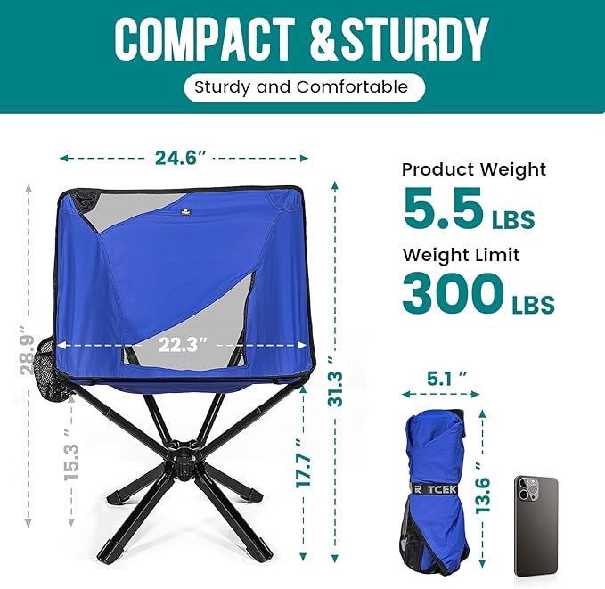 Adjustable Portable Camping Chair RiseLite Lightweight Compact Folding Chair for Adults, Collapsible Camp Chairs That Folds Up Small, Easy Carry for Travel, Outdoor, Sports, Backpacking, Hiking
