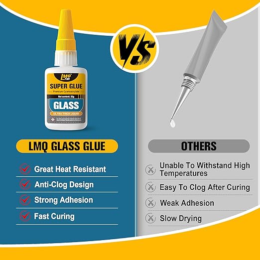 Glass Super Glue Liquid, Clear Instant Cyanoacrylate Adhesives for Glass Repair, All Purpose CA Glue for Shoe Ceramic Plastic Leather Model Metal Wood Pottery Aquarium Porcelain Stone, Thick