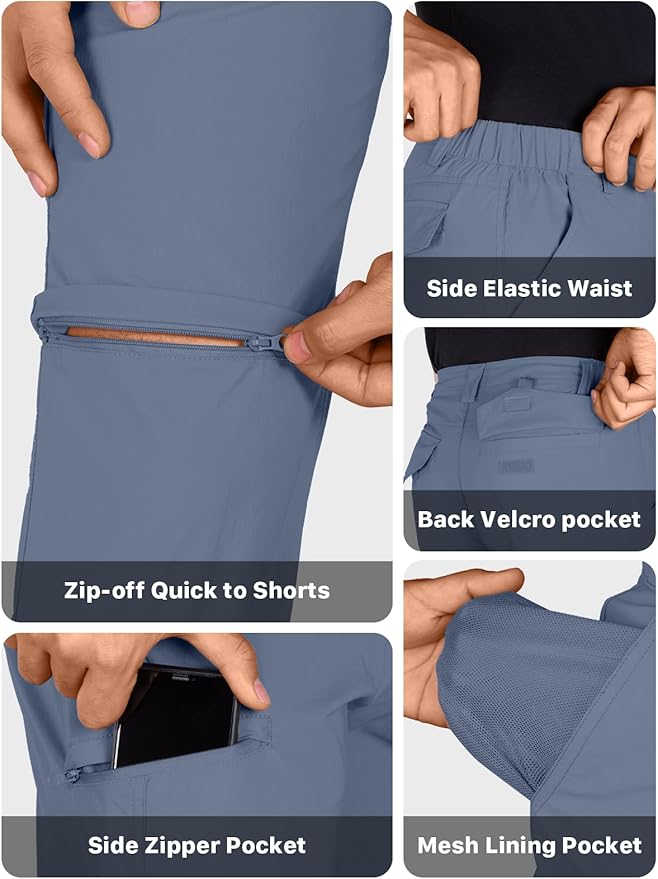 FREE SOLDIER Men's Outdoor Convertible Hiking Pants with Belt Lightweight Quick Dry Tactical Cargo Pants Nylon Spandex