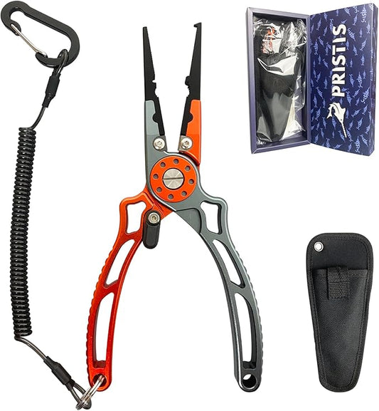Pristis UTA II Fishing Pliers, Multi-Function Split Ring Plier Gear, Saltwater Resistant Teflon Coated Locking Hook Remover Cutter, Stainless Steel Top & Aluminum Body Tool Kit Tackle Set for Bass