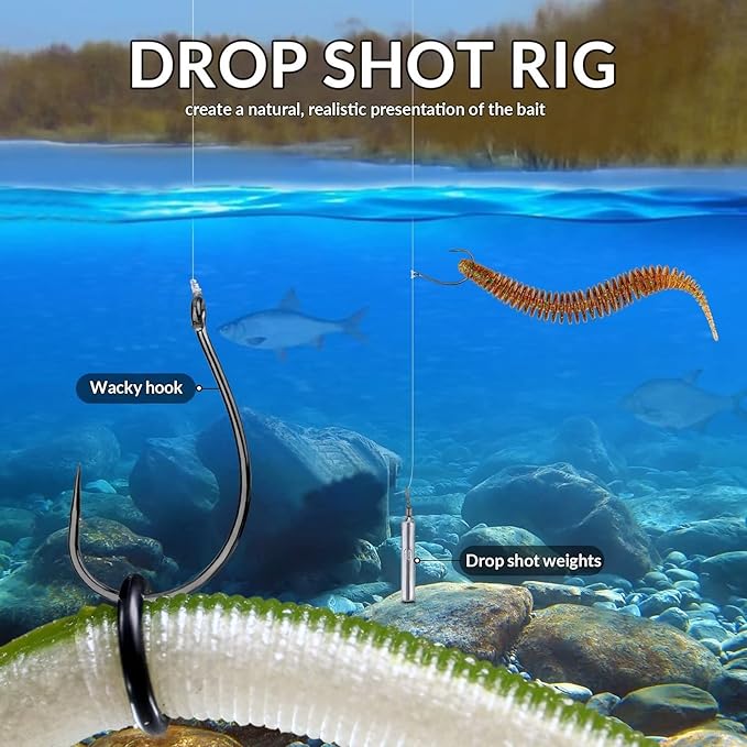 THKFISH Fishing Weights Sinkers Set, 60PCS Fishing Sinker Drop Shot Weights Kit,Drop Shot Rig Wacky Hooks for Saltwater Freshwater Bass Fishing