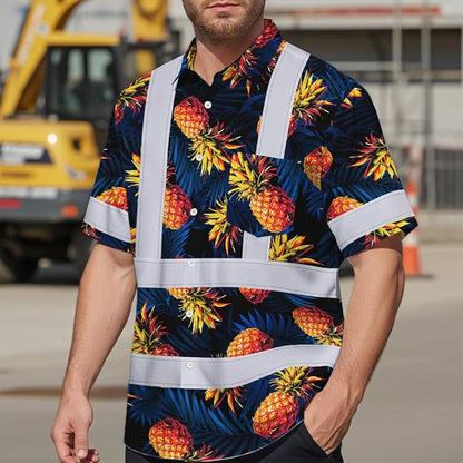 High Visibility Hawaiian Shirt for Men Tropical Shirts Custom Name Floral Outfit Reflective Safety Workwear