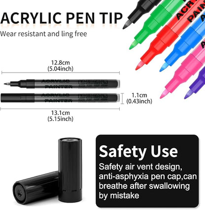 Acrylic Paint Pens Waterproof Markers 6 Black Permanent Marker Pens Acrylic Pens for Rock Painting Glass Stone Ceramic Metal Fabric Pebble Painting pens Craft Supplies