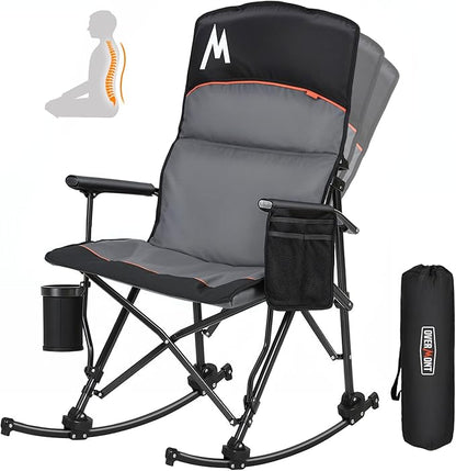 Overmont Back Support Rocking Camping Chair for Adults - Oversized with Adjustable High Backrest - Heavy Duty Folding Rocker Chair Supports 450 LBS - Perfect for Outdoor Lawn Beach Fishing Garden