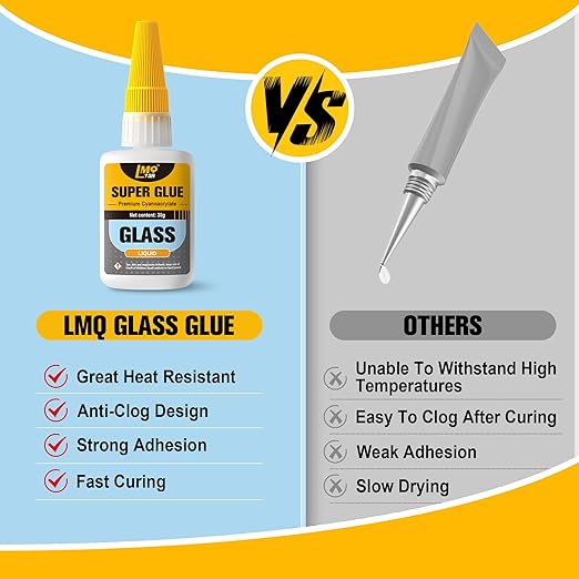 Glass Super Glue Liquid, Clear Instant Cyanoacrylate Adhesives for Glass Repair, All Purpose CA Glue for Ceramic Crystal Jewelry Mirror Plastic Model Metal Wood Pottery Porcelain Stone, Thin