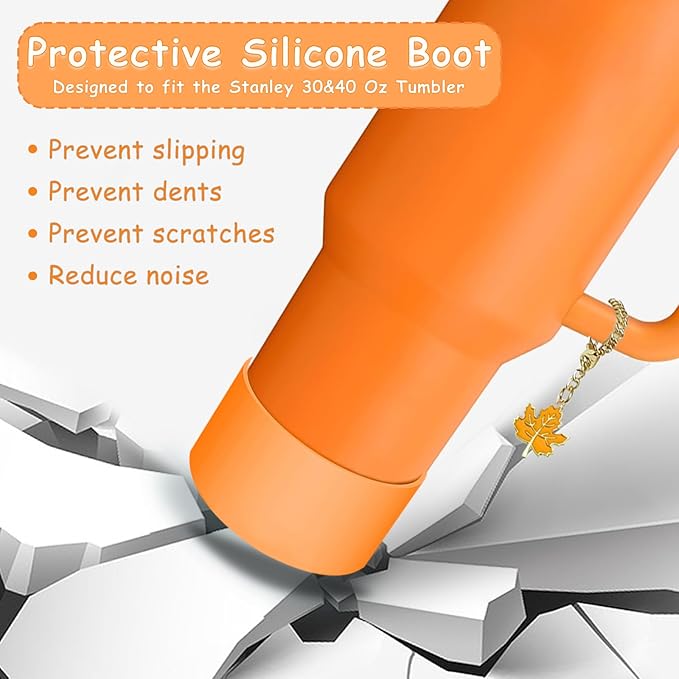 Stanley Cup Accessories Set,Including 2 Pcs 0.4in Straw Cover, 1 Silicone Spill-Proof Stopper Set of 3, 1 Cute Maple Handle Charm, 1 Silicone Boot Fits Stanley 40&30 Oz Tumbler (Tigerlily Plum)
