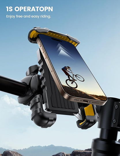 Lamicall Bike Phone Holder Mount - Motorcycle Handlebar Phone Mount Clamp, One Hand Operation ATV Scooter Phone Clip for iPhone 15/14 Pro Max/X/XS, Galaxy S10 and 4.7"- 6.8" Cellphone - Yellow