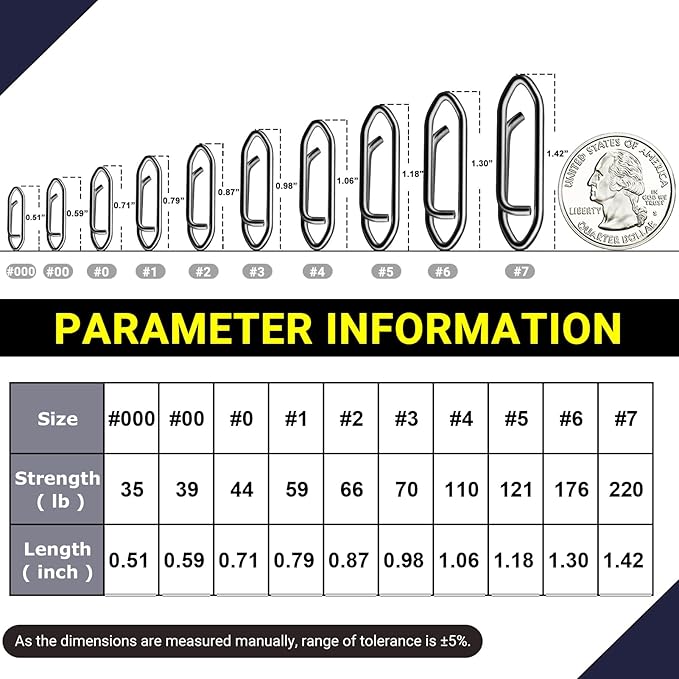 AMYSPORTS High Strength Fishing Snap Saltwater Stainless Connector Snaps Swivels Tackle Steel Power Fishing Clip Lure Quick Change Black Nickel