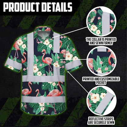 High Visibility Hawaiian Shirt for Men Tropical Shirts Custom Name Floral Outfit Reflective Safety Workwear