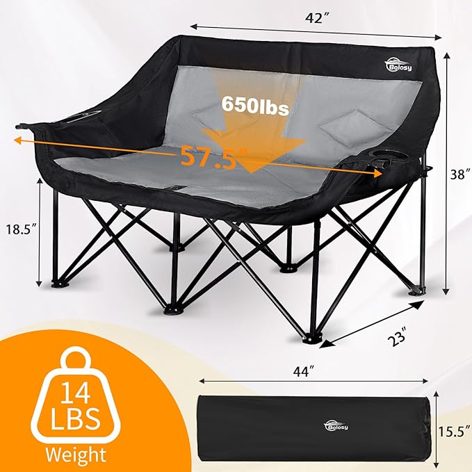 2 Person Camping Chair Camping Loveseat Oversized Double Folding Camping Chair Heavy Duty Two Person Camp Chair Love Seat Dou Chairs Sport Lawn Chair for Adults