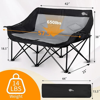 2 Person Camping Chair Camping Loveseat Oversized Double Folding Camping Chair Heavy Duty Two Person Camp Chair Love Seat Dou Chairs Sport Lawn Chair for Adults