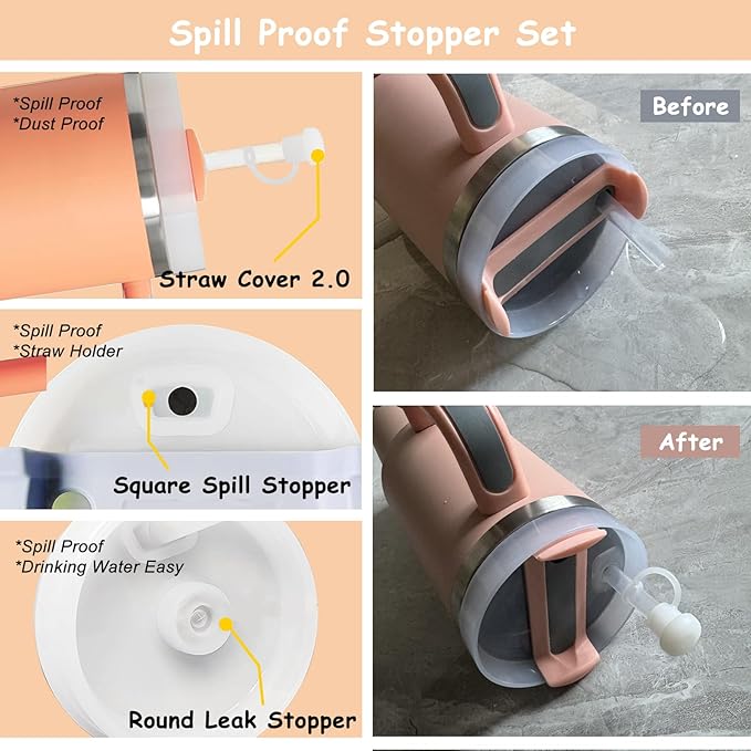 Stanley Cup Accessories Set,Including 2 Pcs 0.4in Straw Cover, 1 Silicone Spill-Proof Stopper, 1 Cute Dog Handle Charm, 1 Silicone Boot Fits Stanley 40&30 Oz Tumbler (Sunshine Orange)