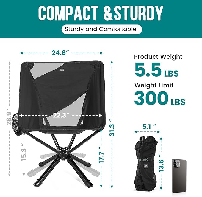 Adjustable Portable Camping Chair RiseLite Lightweight Compact Folding Chair for Adults, Collapsible Camp Chairs That Folds Up Small, Easy Carry for Travel, Outdoor, Sports, Backpacking, Hiking