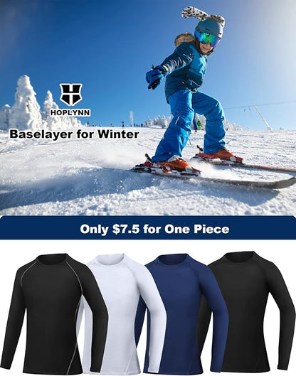 HOPLYNN 4 Pack Youth Boy’s Compression Pants Leggings Tights Athletic Base Layer Under Pants Gear for Football Sports