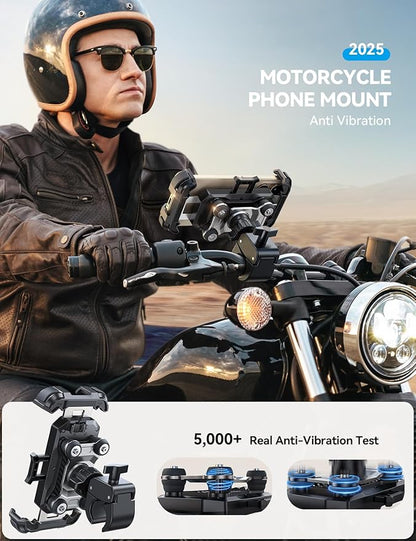 JOYROOM Motorcycle Phone Mount Holder - [Dual Vibration Dampener] 150mph Anti-Shock Phone Holder for Motorcycle [Upgrade Metal Handlebar Clamp] - Bicycle Bike Phone Holder Mount for 4.7-7" Cell Phones