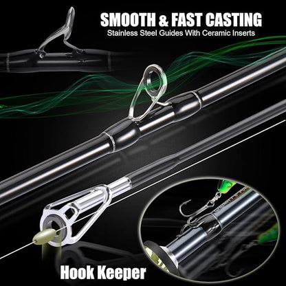 Sougayilang Baitcaster Combo, 30Ton+24Ton Graphite 2-Piece Blanks Casting Fishing Rod,SuperPolymer Handle,“S” Style Hook Keeper with Camo Baitcasting Reel