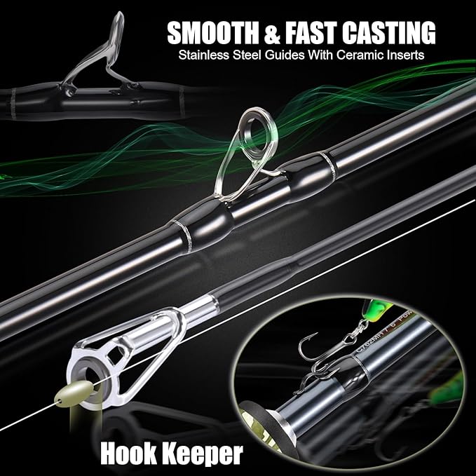Sougayilang Baitcaster Combo, 30Ton+24Ton Graphite 2-Piece Blanks Casting Fishing Rod,SuperPolymer Handle,“S” Style Hook Keeper with Camo Baitcasting Reel