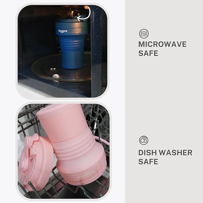 HANARA Collapsible Cup with Reusable Straw – 18 Oz (550 Ml), Portable Travel Mug, BPA-Free, Leak-Proof, Microwave & Dishwasher Safe, Multi-Purpose for Hot & Cold Drinks – Pink