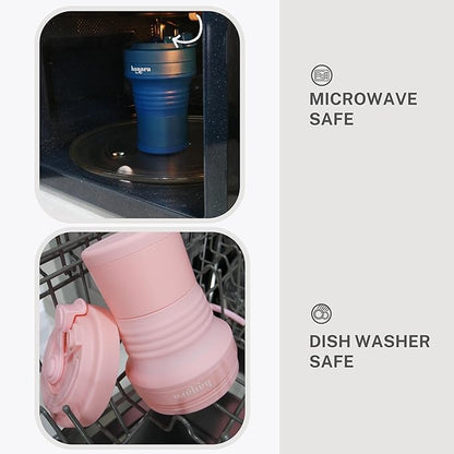 HANARA Collapsible Cup with Reusable Straw – 18 Oz (550 Ml), Portable Travel Mug, BPA-Free, Leak-Proof, Microwave & Dishwasher Safe, Multi-Purpose for Hot & Cold Drinks – Pink
