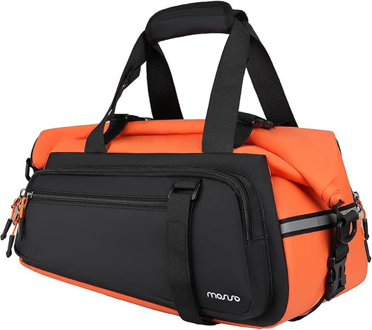 MOSISO Bike Rack Bag, 13-24L Expandable Top Layer Bicycle Rear Trunk Bags, Bike Rear Seat Pouch Cycling Luggage Handbag with Shoulder Strap for Road Mountain Cycling Traveling Commuting, Black&Orange
